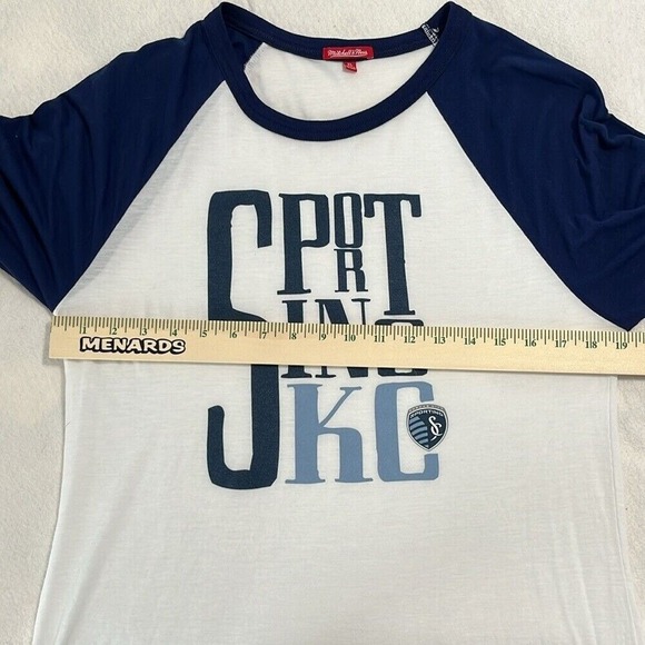 Mitchell & Ness Womens Sporting KC 3/4 Sleeve Tshirt‎ Size XL White Blue Soccer - Picture 8 of 9